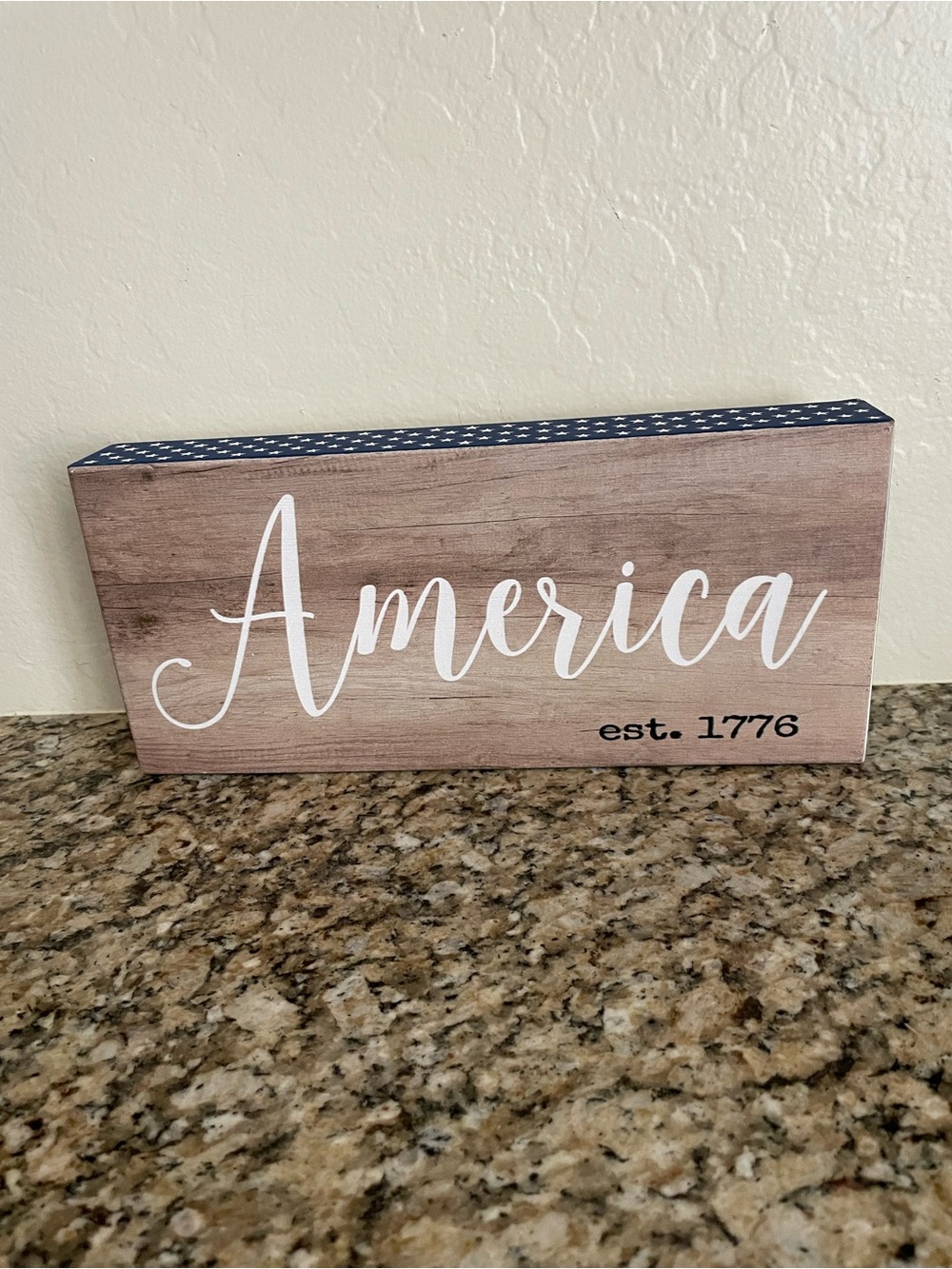 America Wood Block Sign in White Script